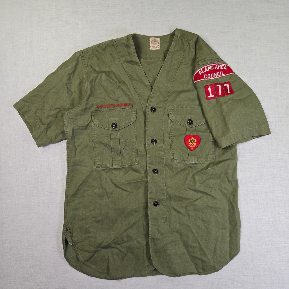 Vintage Boy Scouts America Kids S Shirt Green Alamo Area Council 177 Patches USA